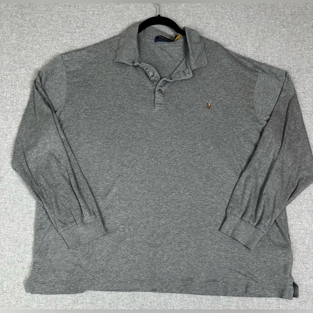 Polo Ralph Lauren Polo Shirt Mens 2XLT Heather Gray Long Sleeve Pony Logo Casual